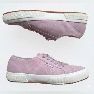 Superga | Pink Mauve Lace Up Suede Sneakers with Faux Fur Lining Genuine Leather